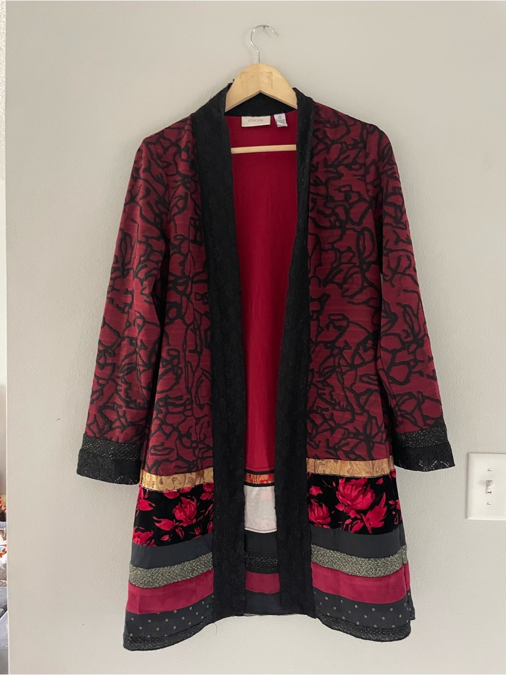 Chico's Red  Pattern Open-Front Cardigan/Duster